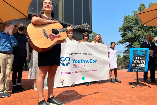 Youth climate plaintiffs stand outside Richmond's John Marshall Courthouse.