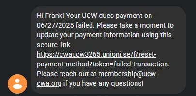 Example text message notification
